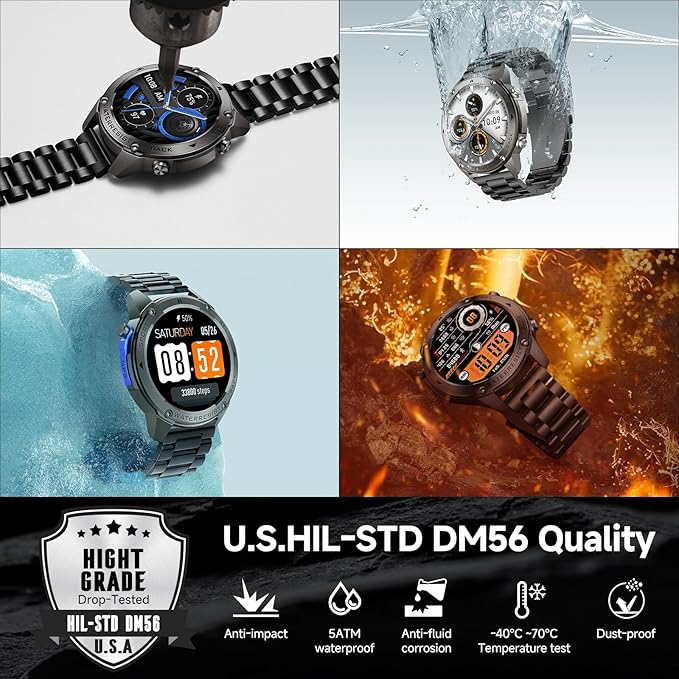 GPS Smart Watch for Men Military Rugged Smartwatches,Compass,50M Waterproof, 500mAh Large Battery,Answer/Make Call, 1.43" AMOLED Screen, Compatible for Android iOS (2 Bands) Black