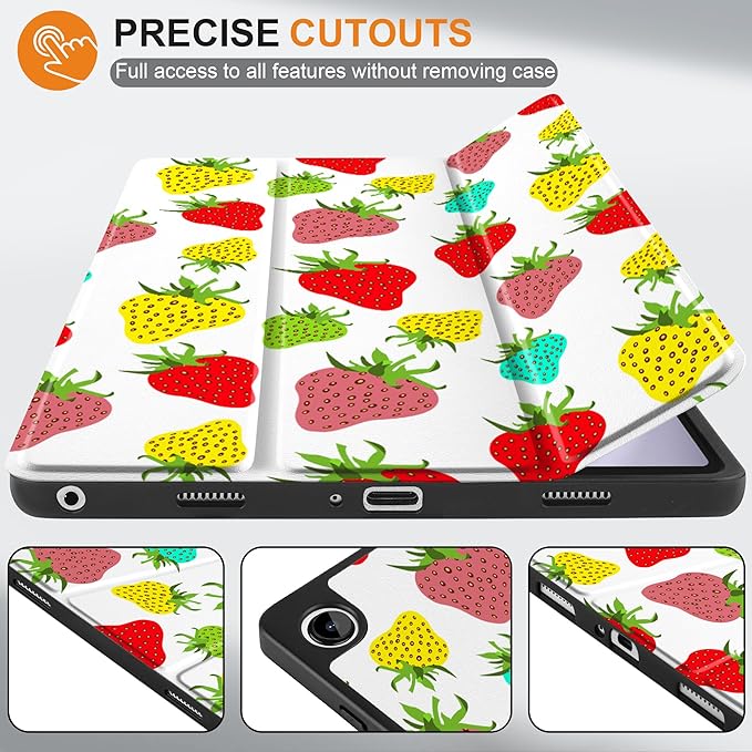 MEEgoodo Case for Samsung Galaxy Tab A9 Plus 11 inch Cover 2024 2023 with S Pen Holder,A9+ Smart Tablet Cases with Leather Trifold Stand+Soft TPU Back Shell+Smart Auto Wake/Sleep,Colorful Strawberries