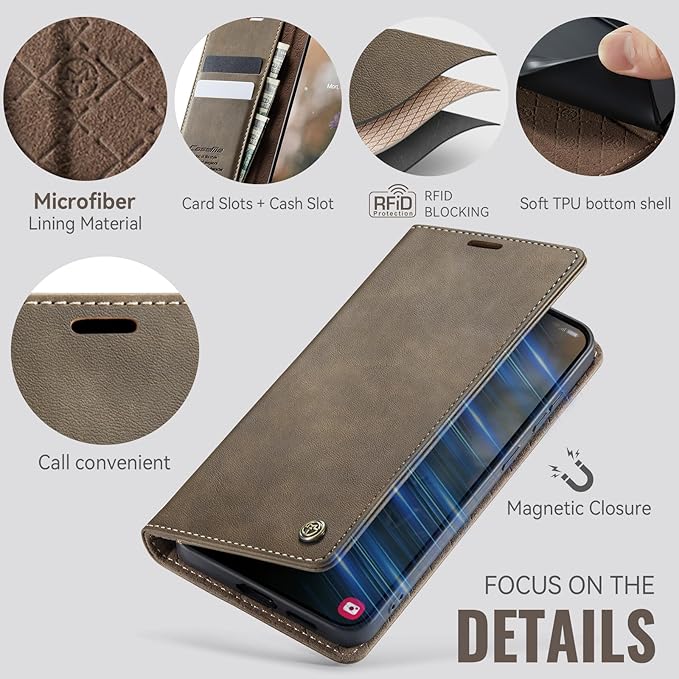 Wallet Case for Samsung Galaxy S23 Plus Leather Wallet Flip Cover with Card Holder, Kickstand, Magnetic Closure, RFID Blocking TPU Shockproof Phone Case Compatible with S23 Plus, Coffee