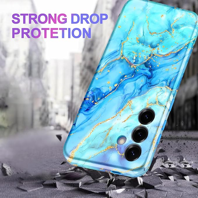 Casetego for Galaxy S25 Plus Case,Compatible with MagSafe,[Military Grade Drop Test] Full Body Protection Slim Shockproof Rugged Marble Women Case for Samsung Galaxy S25 Plus 6.7 inch,Light Blue