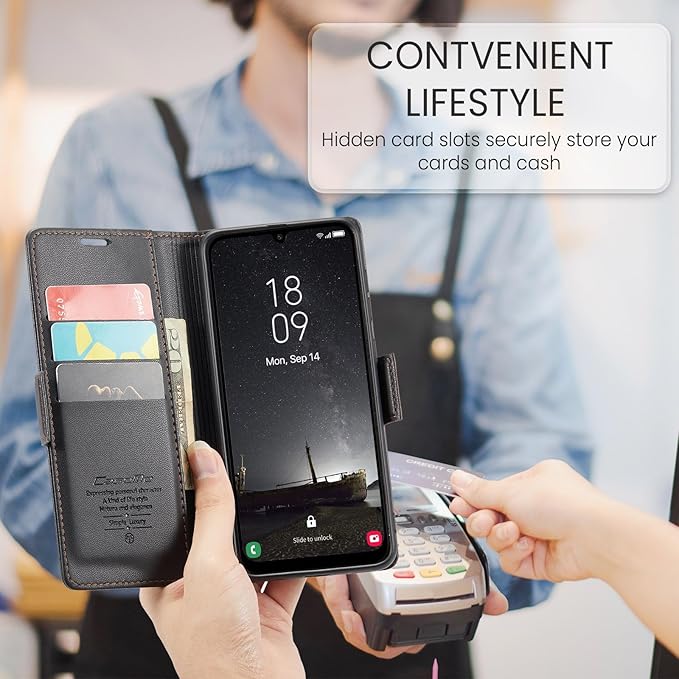 for Samsung Galaxy A25 5G Case, Premium PU Leather Wallet Case Flip Cover with [RFID Blocking][Card Holder][Stand Function] Shockproof Protective for Samsung Galaxy A25, Black