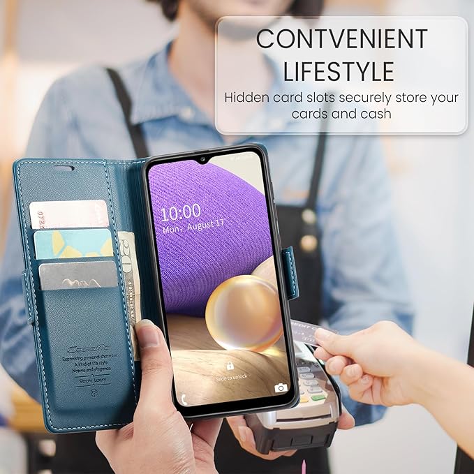 for Samsung Galaxy A32 5G Case, Premium PU Leather Wallet Case Flip Cover with [RFID Blocking][Card Holder][Stand Function] for Samsung Galaxy A32 5G (Non 4G Version), Blue