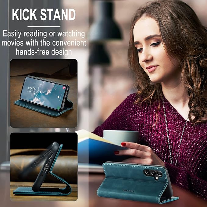 for Samsung Galaxy A54 5G Case, Flip Wallet Leather Case with Card Holder Magnetic Closure Shockproof Kickstand Protective Phone Cases Cover for Galaxy A54 6.4 Inch,Blue-Green