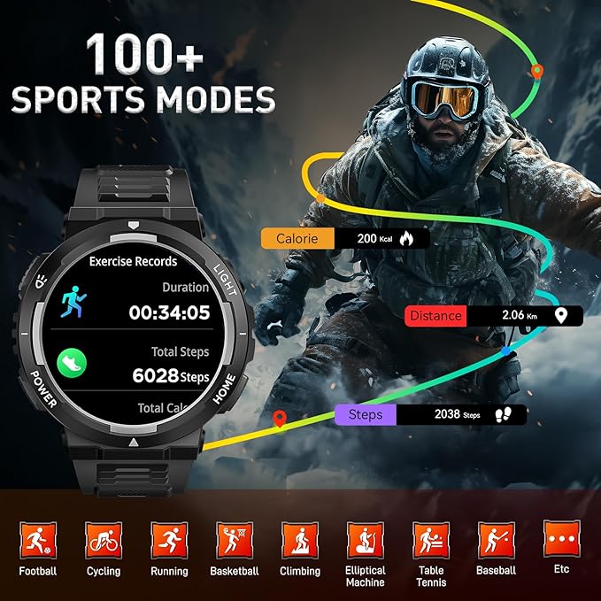 Military Smart Watches for Men (Answer/Make Calls) with LED Flashlight 3ATM Waterproof Smartwatch with 100+ Sports Modes 1.53" Fitness Tracker with Heart Rate Monitor for iPhone Android