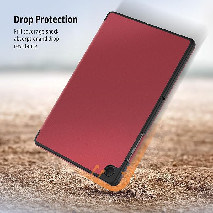 CACOE Case for Samsung Galaxy Tab A9+ Plus 11 Inch 2023 (SM-X210/X216/X218) with Screen Protector, Foldable Stand Slim Protective Case, Auto Screen On/Off, Red Wine