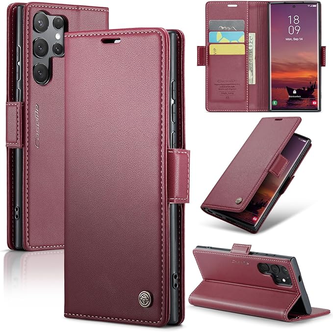 for Samsung Galaxy S25 Ultra Case, Premium PU Leather Wallet Case Flip Cover with [RFID Blocking][Card Holder][Stand Function] Shockproof Protective for Samsung Galaxy S25 Ultra, Red