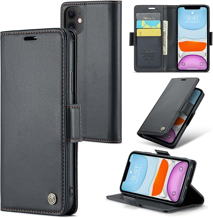 for iPhone 11 Case, Premium PU Leather Wallet Case Flip Cover with [RFID Blocking][Card Holder][Stand Function] Shockproof Protective for iPhone 11, Black