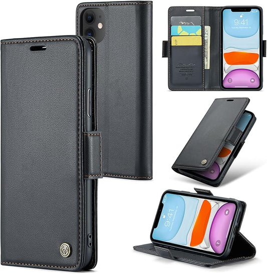 for iPhone 11 Case, Premium PU Leather Wallet Case Flip Cover with [RFID Blocking][Card Holder][Stand Function] Shockproof Protective for iPhone 11, Black