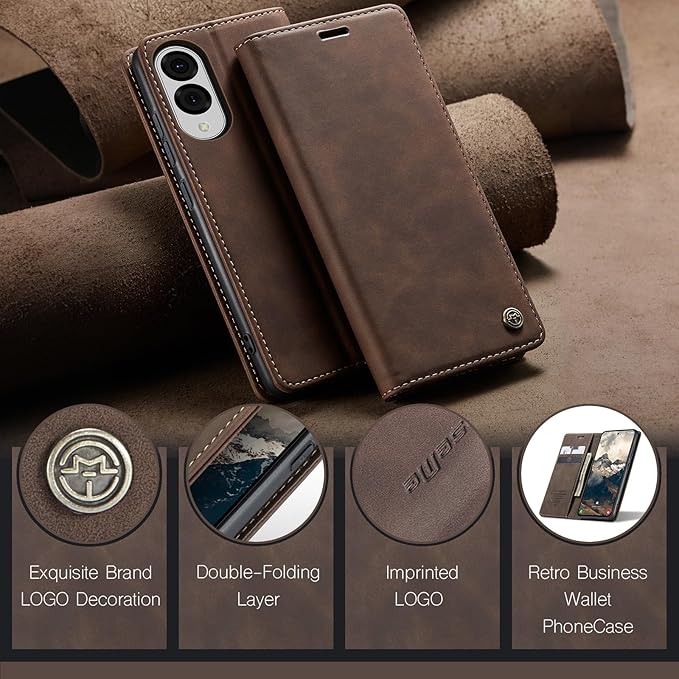 for Samsung Galaxy S25 Edge Case, Flip Wallet Leather Case with Card Holder Magnetic Closure Shockproof Kickstand Protective Phone Cases Cover for Galaxy S25 Edge, Coffee