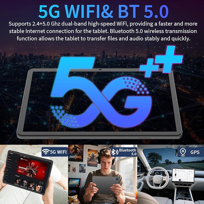 Android 15 Tablet with Keyboard, 26GB+256GB(2TB Expand), 10.1 Inch Tablet 8000 mAh Battery, BT 5.0, 5G WiFi, Widevine L1, Dual Camera, 2 in 1 Tab with Mouse, Case, Stylus(Black Case)