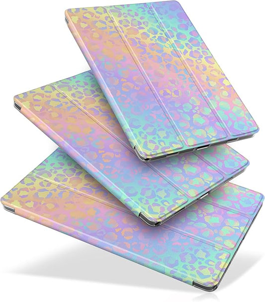 DONGKE Case for Samsung Galaxy Tab A9+/A9 Plus 11 inch 2024 2023 (SM-X210/X216/X218), Slim Stand Hard PC Translucent Back Shell Smart Cover, Auto Wake/Sleep - Colorful Leopard