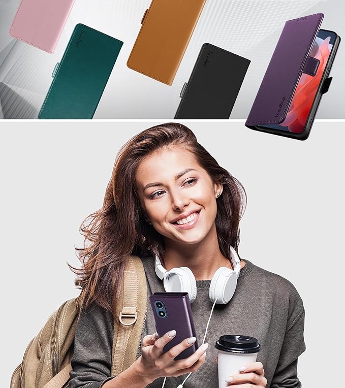 Wallet Flip Case for Moto G Play (2024) - [RFID Blocking] Luxury PU Leather Card Holder Magnetic Phone Cover with Kickstand,Shockproof Protective Case,Purple