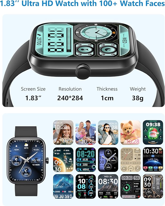 Smart Watch, 44mm Smartwatch Answer Make Calls, Alexa 1.83" Fitness Watch, IP68 Waterproof Fitness Tracker Women Men, Heart Rate/Sleep Monitor, 100+ Sports Pedometer Watch for Android & iOS Phone