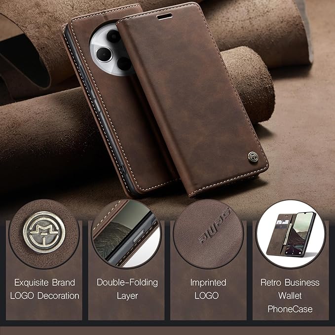 for Xiaomi Redmi 14C Case, Flip Wallet Leather Case with Card Holder Magnetic Closure Shockproof Kickstand Protective Phone Cases Cover for Redmi 14 C, Coffee