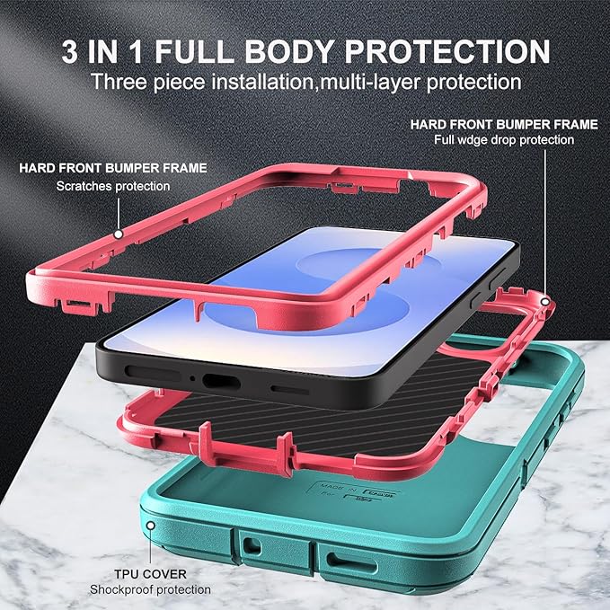 for Samsung Galaxy S25 Case, ONLY, [NOT FIT Galaxy S25 Edge/S25 Plus/S25 Ultra], Military Grade Case with 2Pcs Tempered Glass Screen Protector & 1Pcs Camera Lens Protector (Aqua Blue/Pink)