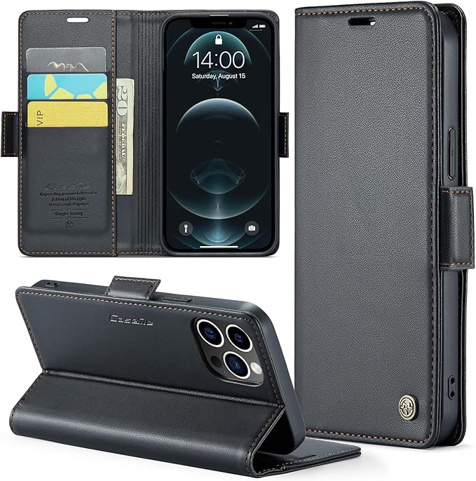 for iPhone 12 Pro Max Case, Premium PU Leather Wallet Case Flip Cover with [RFID Blocking][Card Holder][Stand Function] Shockproof Protective for iPhone 12 Pro Max, Black