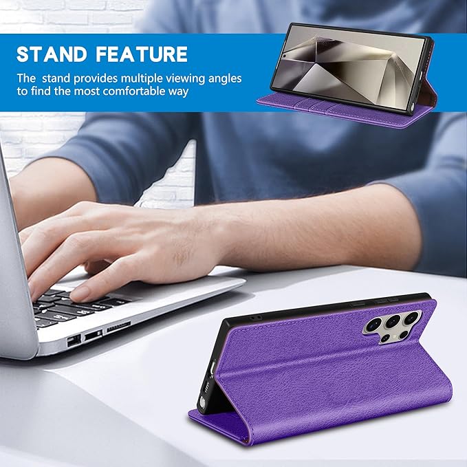 ZZXX for Samsung Galaxy S25 Ultra Wallet Case with [RFID Blocking] Card Slot Stand Strong Magnetic Leather Flip Fold Protective Phone Case for Samsung Galaxy S25 Ultra Case Wallet(Purple-6.8 inch)