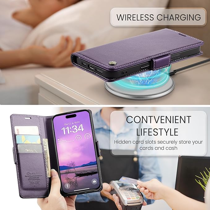 for iPhone 16 Plus Case, Premium PU Leather Wallet Case Flip Cover with [RFID Blocking][Card Holder][Stand Function] Shockproof Protective for iPhone 16 Plus, Purple