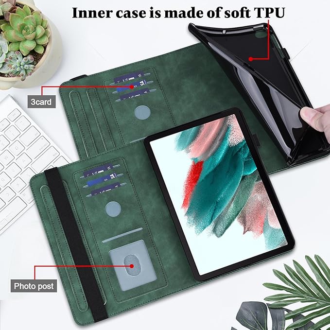 Case for Lenovo Tab M9 9 inch (TB-310FU), Embossed Lace PU Leather Flip Folio Protective Tablet Case with Elastic Band Card Slots Pen Holder, Multi-Angle Viewing Stand Cover - Green