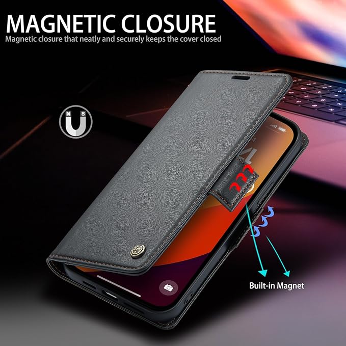 japezop Compatible with iPhone 15 Pro Max 5G Wallet Case,with [RFID Blocking],Card Holder Kickstand Magnetic,Leather Flip Case Wallet for iPhone 15 Pro Max 5G 6.7 Inch (Fashion Black)