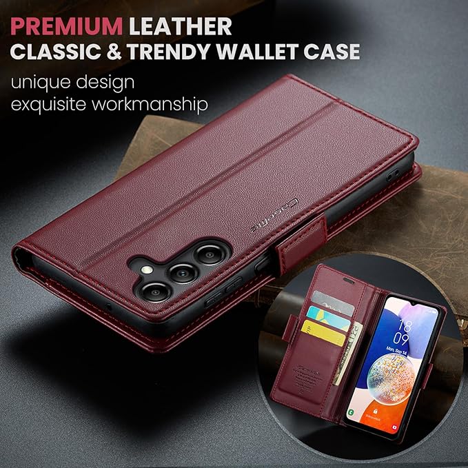 for Samsung Galaxy A14 4G/5G Case, Premium PU Leather Wallet Case Flip Cover with [RFID Blocking][Card Holder][Stand Function] Shockproof Protective for Samsung Galaxy A14, Red