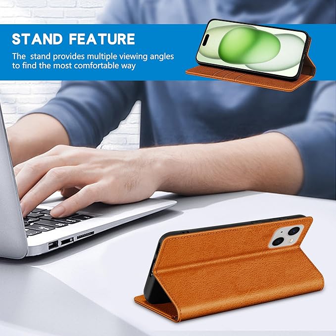 ZZXX for iPhone 15 Plus Wallet Case with [RFID Blocking] Card Slot Stand Strong Magnetic Leather Flip Fold Protective Phone Case for iPhone 15 Plus Case Wallet(Brown-6.7 inch)