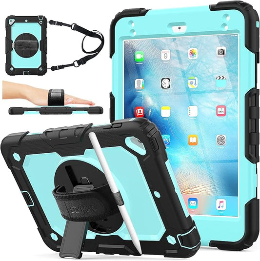 SEYMAC stock Case for iPad mini 5/4 with Screen Protector Pencil Holder [360 Rotating Hand Strap] & Stand, Drop-Proof Case for iPad mini 5th/4th Generation 7.9 inch (SkyBlue+Black)