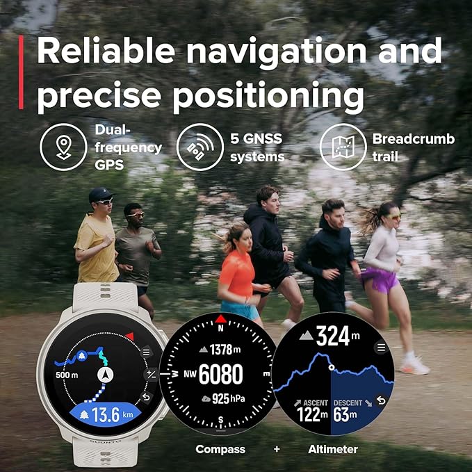 SUUNTO Run Running GPS Sports Watch with Silicone Strap, 1.32" AMOLED Touchscreen w/Crown Button, Wrist Heart-Rate & Sleep Health Tracking, Frost Gray
