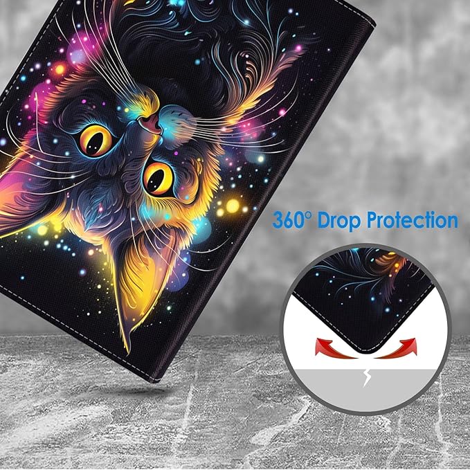 Case for Samsung Galaxy Tab A9 Plus 11 Inch 2023 Model (SM-X210/X216/X218), Slim Lightweight PU Leather Stand Cover with Auto Wake/Sleep, Glitter Black Cat Face