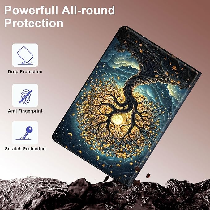 Case for Samsung Galaxy Tab A9+/A9 Plus 11” 2023 Model (SM-X210/X216/X218), Slim PU Leather Stand Cover with Auto Wake/Sleep, Multi-Angle Viewing & Shockproof, Glowing Tree