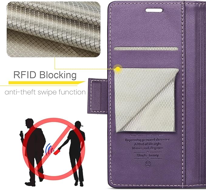 for iPhone X Case/iPhone Xs Case, Premium PU Leather Wallet Case Flip Cover with [RFID Blocking][Card Holder][Stand Function] Shockproof Protective for iPhone X/XS, Purple