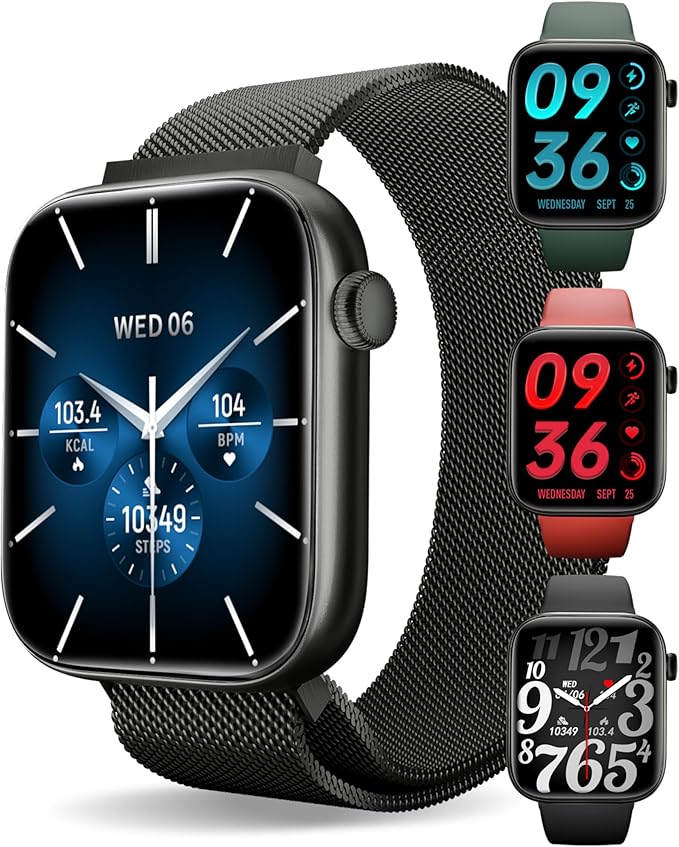 Smart Watch for Men/Women, 1.85" AMOLED Touchscreen, Make/Answer Calls, Fitness Tracker with Heart Rate, Blood Oxygen, Sport Modes, Waterproof Watches Compatible with Android & iPhone(4 Watch Bands)