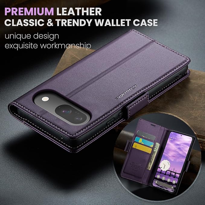 for Google Pixel 9/9 Pro Case, Premium PU Leather Wallet Case Flip Cover with [RFID Blocking][Card Holder][Stand Function] Shockproof Protective for Google 9/9 Pro, Purple