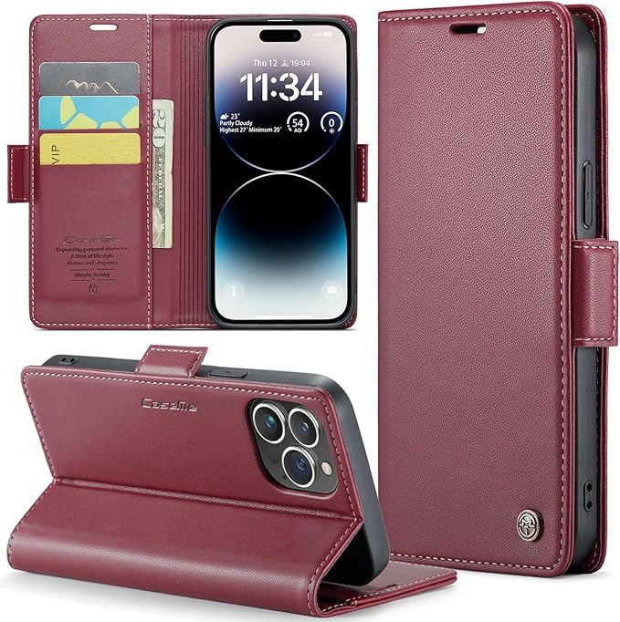 for iPhone 14 Pro Max Case, Premium PU Leather Wallet Case Flip Cover with [RFID Blocking][Card Holder][Stand Function] Shockproof Protective for iPhone 14 Pro Max, Red