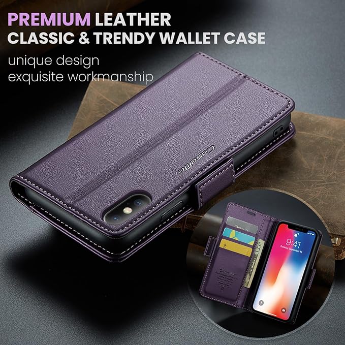 for iPhone Xs Max Case, Premium PU Leather Wallet Case Flip Cover with [RFID Blocking][Card Holder][Stand Function] Shockproof Protective for iPhone Xs Max 6.5", Purple