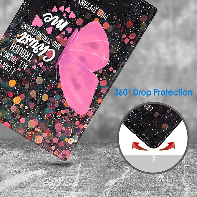 Case for Samsung Galaxy Tab A9 Plus 11 Inch 2023 Model (SM-X210/X216/X218), Slim Lightweight PU Leather Stand Cover with Auto Wake/Sleep, Butterfly Quote Bible Verse Philippians 4:13