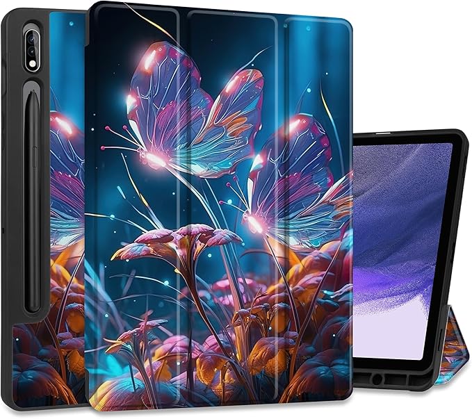 Case for Samsung Galaxy Tab S8 2022 & S7 2020, Shockproof Tablet Case for Samsung Tab S8/S7 11 inch with Auto Sleep/Wake & Trifold Stand & Soft TPU Back Cover, Glitter Butterfly