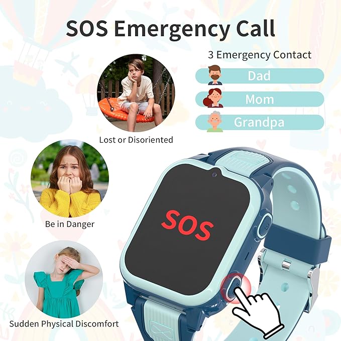 4G Kids Smart Watch Boys with GPS Tracker & Video Calling Texting, Smart Watch for Boys Age 5-12 with SOS Call Chat Camera Pedometer Alarm Calculator Games Phone Book, GPS Watch for Kids Gifts(Blue)