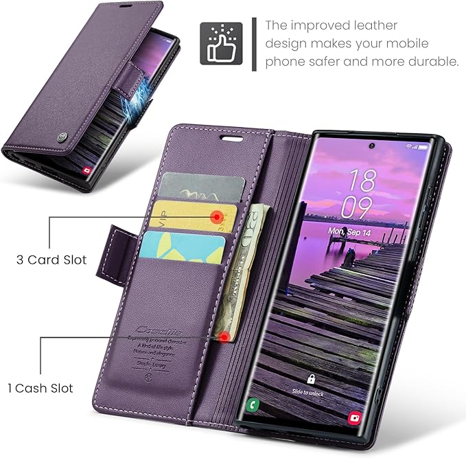 AUPAI for Samsung Galaxy S25 Ultra Wallet Case with Credit Card Holder, PU Leather RFID Blocking Folio Flip Kickstand Magnetic Clasp Protective Phone Cover for Women Men Purple
