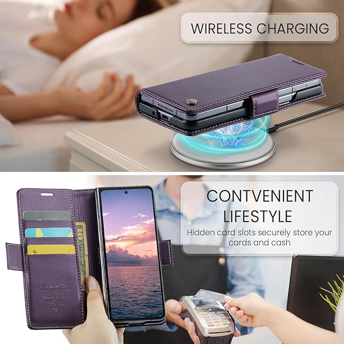 for Samsung Galaxy Z Fold 6 Case, Premium PU Leather Wallet Case Flip Cover with [RFID Blocking][Card Holder][Stand Function] Shockproof Protective for Samsung Galaxy Z Fold 6, Purple