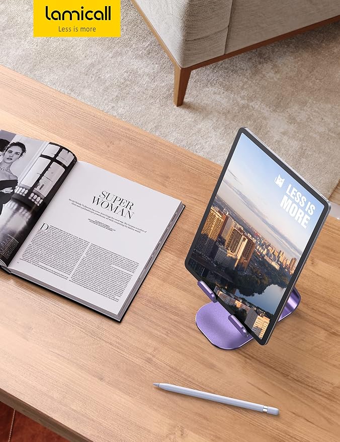Lamicall Tablet Stand, Adjustable Tablet Holder - Desktop Stand Dock Holder Compatible with 4-13" Tablets Such as iPad Pro 11, 9.7, 10.5, 12.9 Air Mini, Kindle, Tab, iPhone Air 17 Pro Max, Purple