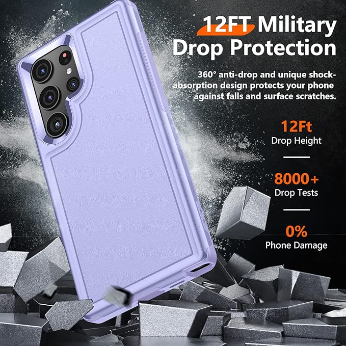 Red2Fire for Samsung Galaxy S23 Ultra Case, [Military Grade Drop Protection] Non-Slip Heavy Duty Full Body Shockproof Protection Phone Case for S23 Ultra Case 6.8 inch, Light Purple