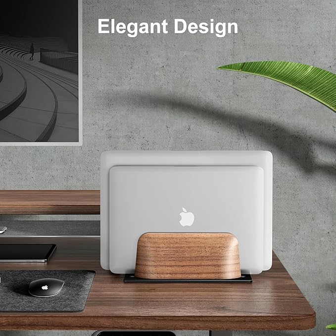 UPERGO Vertical Laptop Stand, Dual Slot Wooden Laptop Holder Vertical for Desk, Width Adjustable Dock for MacBook Pro and Other Laptops