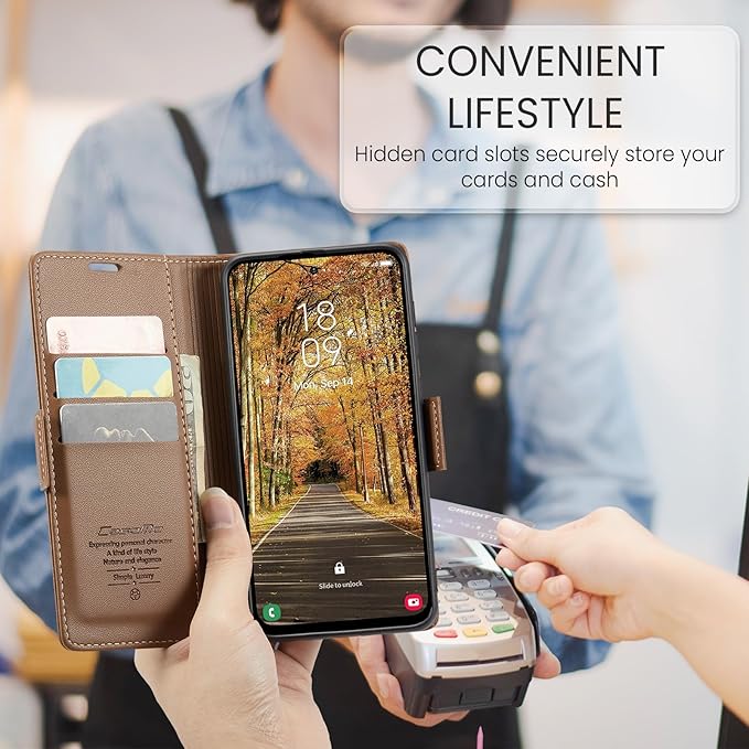 for Samsung Galaxy S25 Edge Case, Premium PU Leather Wallet Case Flip Cover with [RFID Blocking][Card Holder][Stand Function] Shockproof Protective for Samsung Galaxy S25 Edge, Brown