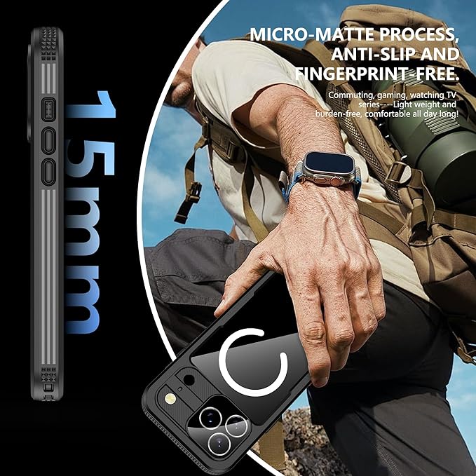 GOLDJU Magnetic for iPhone 17 Pro Max Case-Waterproof, Built-in Screen & Camera Protector-IP68 Underwater Full Body 16FT Military Dropproof Shockproof Case for 17 Pro Max 6.9''- Black