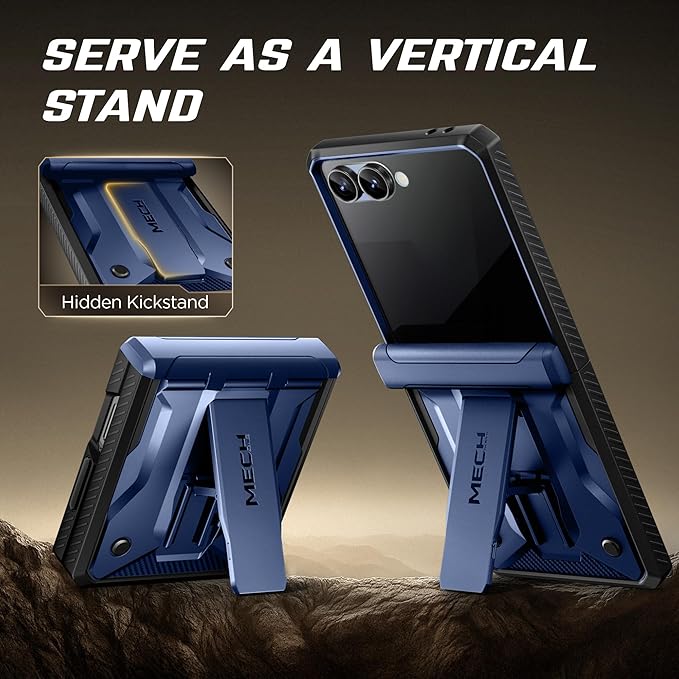 TONGATE for Z Flip 7 Case with Privacy Screen Protector, [Stand & Belt-Clip] [Hinge Protection] [Anti-Slip], Full-Body Military Grade Protective Phone Case for Samsung Galaxy Z Flip 7 5g 2025, Blue