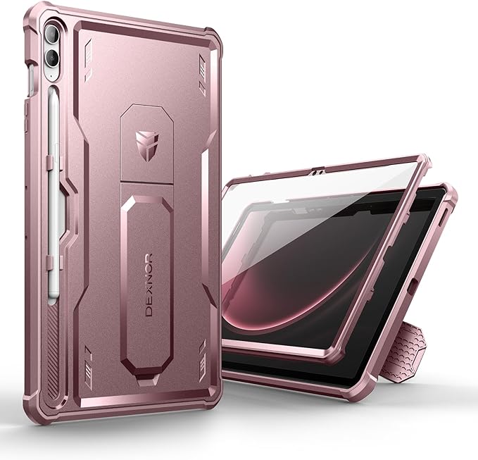 Dexnor Case for Samsung Galaxy Tab S9 FE Plus 12.4 Inch 2023, [Built in Screen Protector & Kickstand] with Pen Holder Heavy Duty Shockproof Full Body Protective Cover for Galaxy Tab S9 FE+,Pink