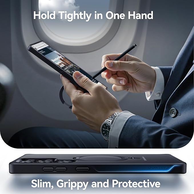 CASEKOO Patented 360° Spin Magnetic Stand for Samsung Galaxy S25 Ultra Case [18FT Military Drop Protection] [Compatible with MagSafe] Matte Translucent Slim S25 Ultra Case 6.9'' 2025, Black