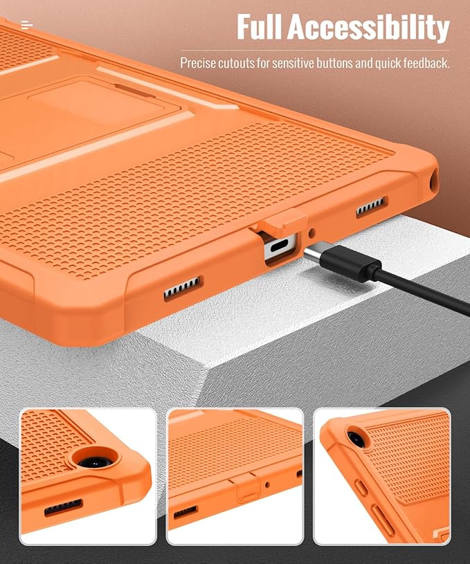 MoKo Case Fit Galaxy Tab A9 Plus 11-Inch 2023 (SM-X210/X216/X218), Shockproof Full Body Rugged Stand Back Cover Built-in Screen Protector Fit Galaxy Tab A9+ 11" 2023, Orange