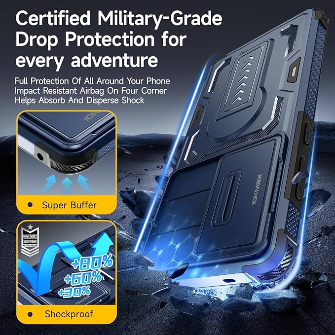 for Samsung Galaxy S25 Ultra Case with 2*Screen Protector, Slide Camera Cover, Kickstand, Lanyard Strap, Military Grade Shockproof Protective Heavy Duty Non-Slip for S25 Ultra Case-6.9'', Blue